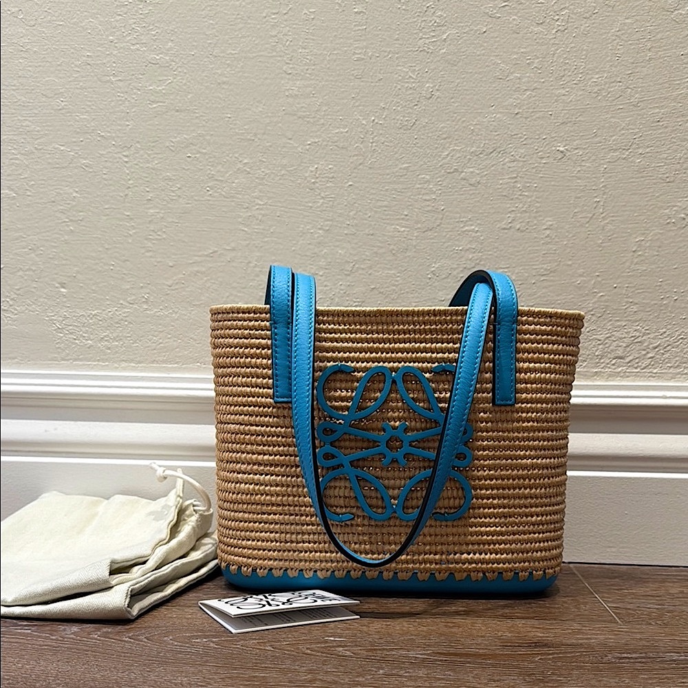Loewe Square Basket Mini Bag 'Natural/Topaz Blue' - Picture 3 of 11